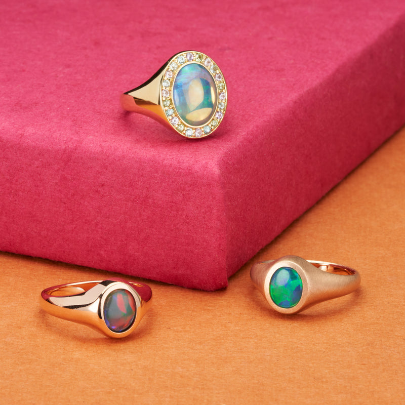 Leo: Australian Lightning Ridge Semi-Black Opal Signet Ring