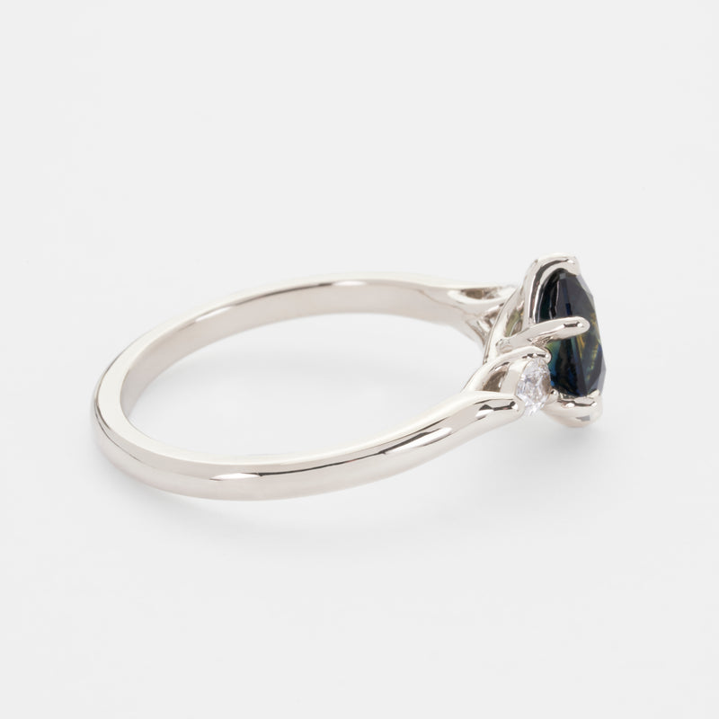 Isela Three-Stone: Green Sapphire & Diamond Ring
