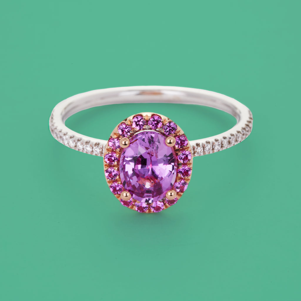 Dolce: Pink Unheated Sapphire Halo Ring