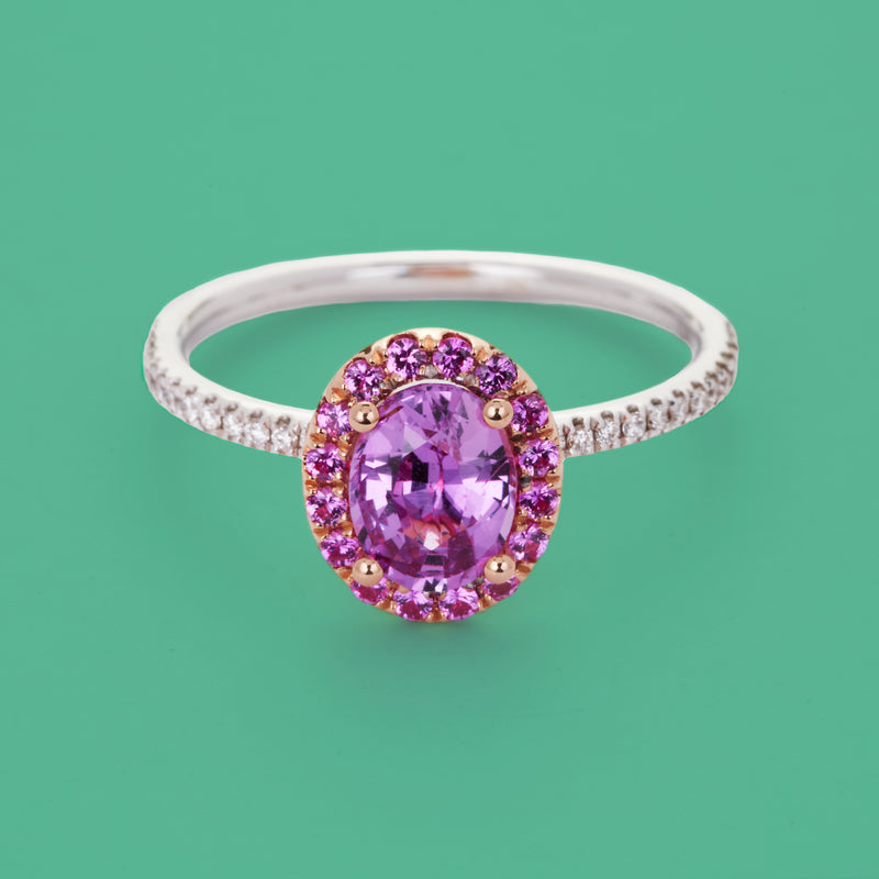 Dolce: Pink Unheated Sapphire Halo Ring
