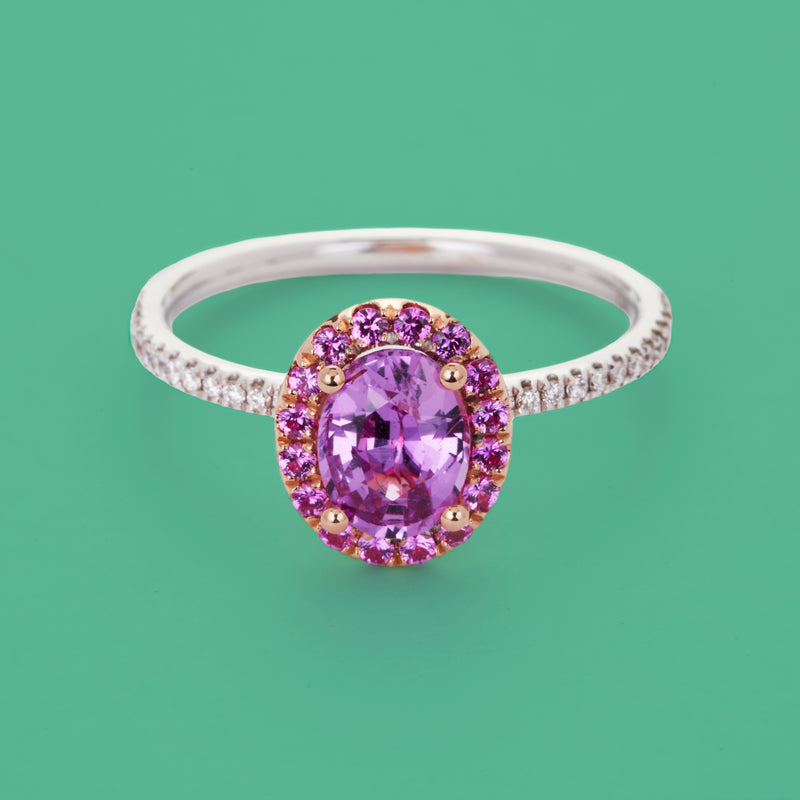 Dolce: Pink Unheated Sapphire Halo Ring