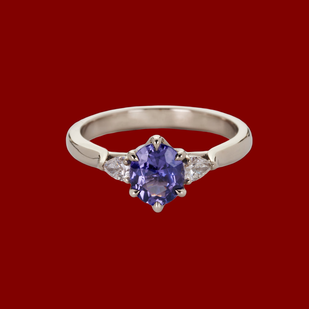 Isela Three-Stone: Unheated Purple Sapphire Ring