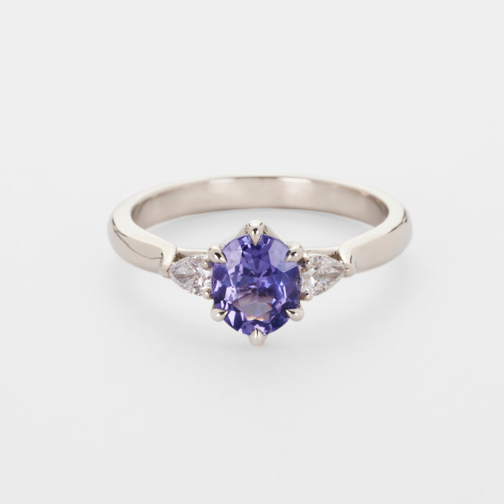 Isela Three-Stone: Unheated Purple Sapphire Ring