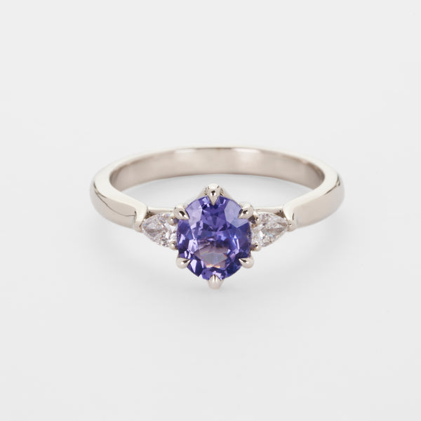 Isela Three-Stone: Unheated Purple Sapphire Ring