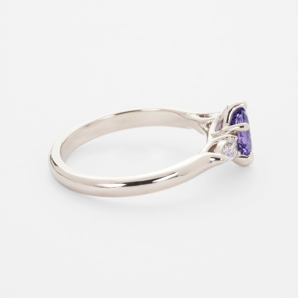 Isela Three-Stone: Unheated Purple Sapphire Ring