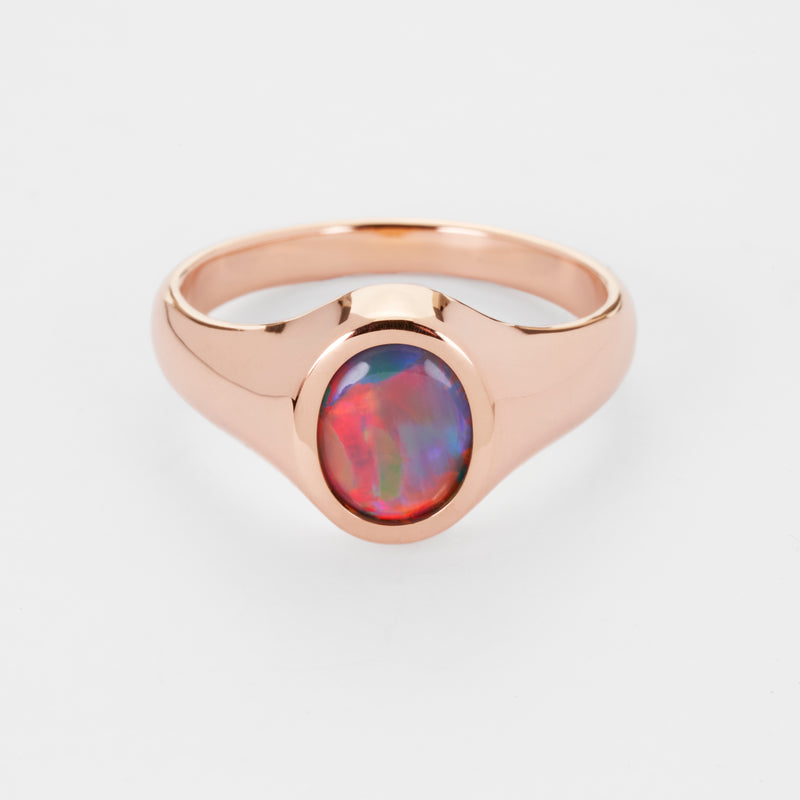 Leo: Australian Lightning Ridge Semi-Black Opal Signet Ring